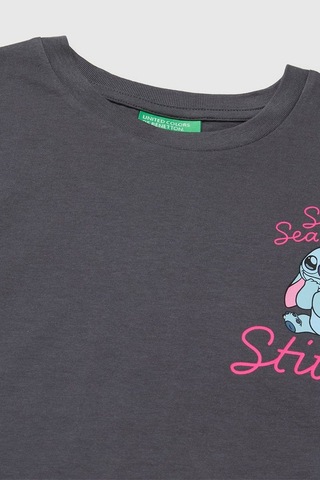 United Colors Of Benetton Kız Çocuk Lilo & Stitch Baskı Detaylı Crop T-shirt Kahverengi 6-13 Yaş-2825