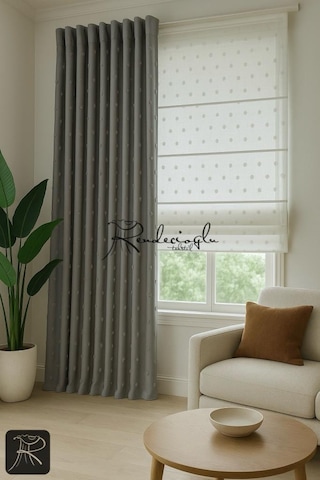 Tül Perde Püsküllü Katlamalı Mekanizmalı Sistem Keten Dokulu Ekru