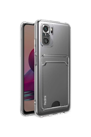 Xiaomi Redmi Note 10s Kılıf Kartlıklı Şeffaf Zore Setra Clear Silikon Kapak Renksiz