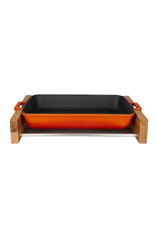 Lava Metal Döküm Dikdörtgen Tepsi Ve Altlığı, 26x40cm Sku: Smg8690010593696 Ahşap