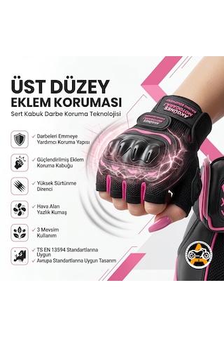 Akgüneş Motogaraj Pembe Motosiklet Eldiveni Yazlık Hava Alan Korumalı Dokunmatik Uyumlu Ts En 13594 Sertifikalı Kadın Motosiklet Eldiveni