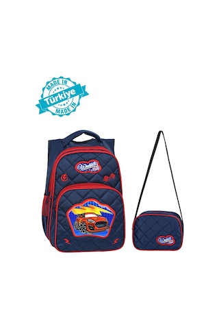 Waddell Lisanslı Araba Desenli Emboss İlköğretim Okul Sırt Çantası Ve Beslenme Çantası