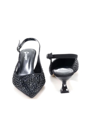 Pisagor Ps-31990 4,5 Cm Topuklu Kadın Taşlı Arkası Açık Stiletto Abiye Ayakkabı siyah
