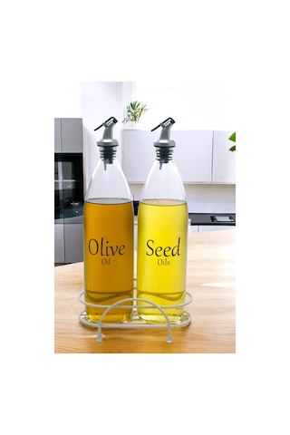 Digithome Aura 2'li Krem Metal Standlı Yağdanlık Seti Şeffaf Etiketli Cam Yağlık 1000 Cys-18 Krem