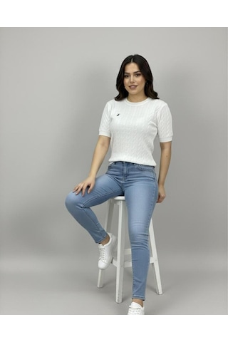 Hidafashion Saç Örgü Polo Nakışlı Tişört Beyaz