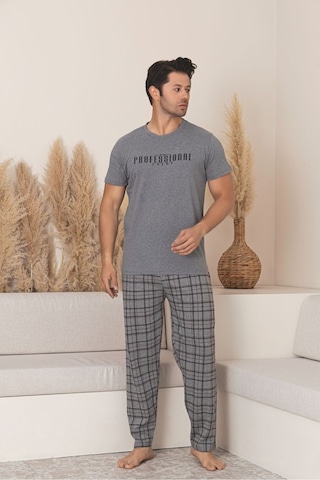 Sude Homewear Erkek Professional Wrıtıng Patterned Kısa Kol Pijama Takımı Gri