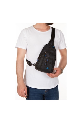 Newish Polo Erkek Kumaş Usb Kulaklık Çıkışlı Bodybag Göğüs Ve Omuz Çantası New172 - Siyah - Mavi