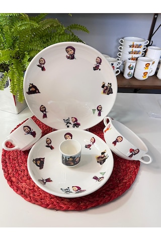 5 Parça Maşa ve Koca Ayı Model Çocuk Yemek Takımı Beslenme Seti Çok Renkli