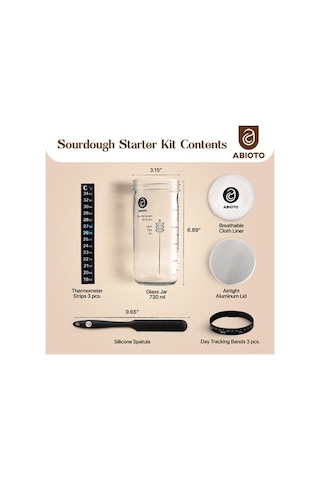 Trendooze Ekşi Hamur Mayası - 1000ml Cam Kavanoz, Termometreli, Kazıyıcılı, Kumaş Kapaklı