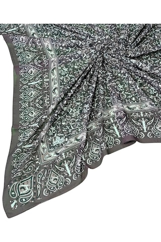 Mim Eşarp Mısırlı Eşarpları Büyük Boy Etnik Desenli Eşarp 120x120 Cm Koyu Yeşil - Füme