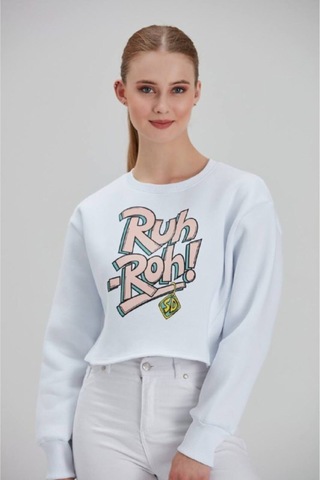 Meecy Kadın Beyaz Baskılı Sweatshirt Beyaz Beyaz