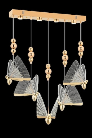 İstanbul Avize İpek Yemek Masası 5'li Gold Ledli 3 Renk Modern Led Avize Gold