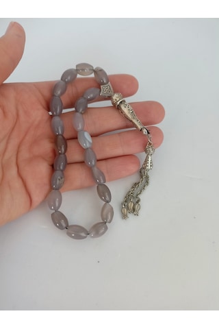 Doğaltaş Tespih Arpa Kesim Şak Şak Gri Akik Mdl1027