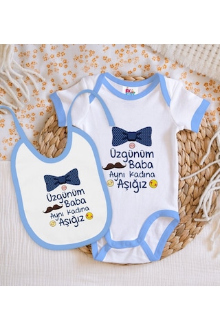 Bk Kids Aynı Kadına Aşığız Tasarımlı Mavi Bebek Body Zıbın Ve Mam Çok Renkli
