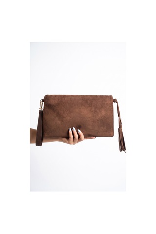 Morden Açık Kahverengi Süet Hakiki Deri Kadın Clutch Çanta