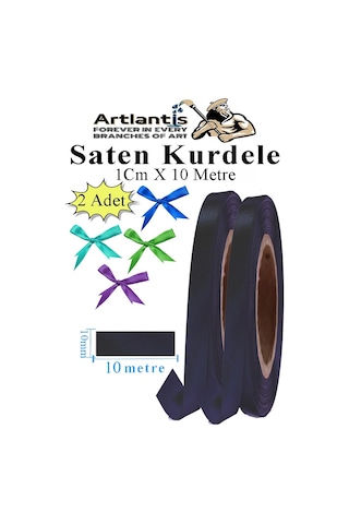 Siyah Kurdele Saten 1 Cm 10 Metre 2 Adet Saten Kurdela Parlak Hediye Ve Süsleme Şeridi Süs Paketleme Çiçek Saç El