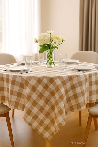 Mira Home Kareli Masa Örtüsü Sofra Bezi 160x160 Cm Happytime Bej