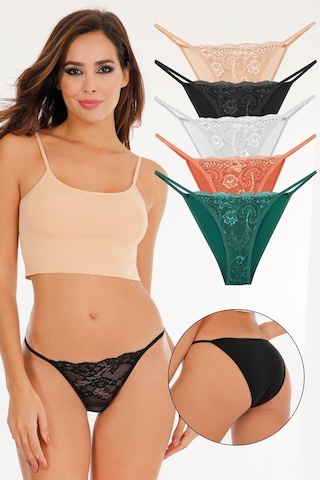 Sensu Kadın Ipli Dantelli Slip 5'li Külot Set Karışık Renkler Kts3063 Karışık