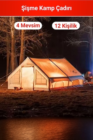 12 Kişilik 4 Mevsim Şişme Kamp Çadırı Krem