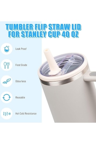 Lemestar 40 Oz Kase İçin Damlacık Önleyici Çift Açık Kapak Ve Pipet Seti - 2 Adet Kapak + 2 Adet Pipet, Beyaz, Bpa'sız, Stanley Quencher Uyumlu Beyaz