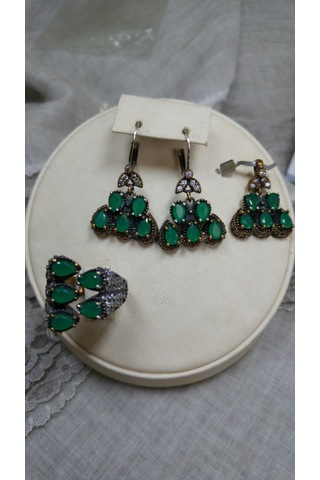 Otantik Yeşim Taşı Gümüş 3 Lü Set Bronz