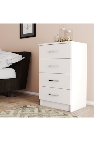 Moxen Mobilya Beyaz 4 Çekmeceli Komodin KMD4001