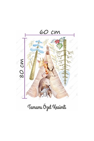 MSticker Çadırda İskandinav Hayvanları Ve Ağaçlar Çocuk Bebek Odası Sticker Seti
