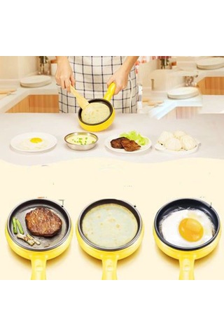 Çok İşlevli Mini Yapışmaz Tava Kazan Vapur Ocak Haşlanmış Patlıcan Mavi Çift Katlı Paket Mavi