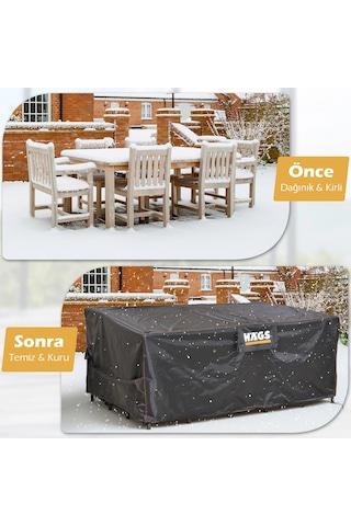 Haegs Bahçe Mobilyası Örtüsü, 200-160-74cm, Ağır Hizmet Oxford Kumaş, Su Geçirmez, Dış Mekan Veranda Masa Örtüsü, Havalandırmalı Masa Ve Sandalye Koruma Kılıfı - Gri