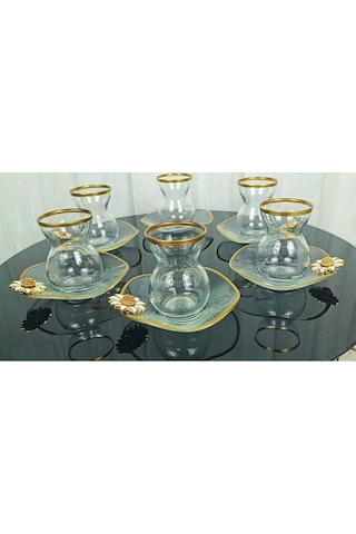 Alfafe Home Lüx 6 Kişilik 12 Parça Papatya Gold Yaldızlı Çay Seti Beyaz