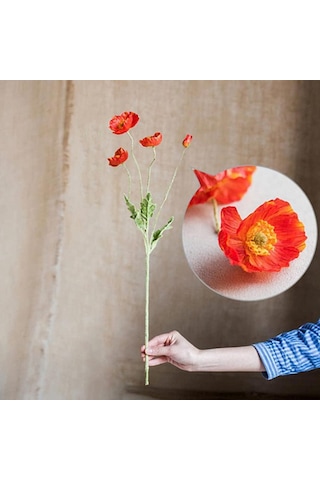 Yapay Çiçek Gelincik Çiçeği Kırmızı Renk 3 Çiçek 1 Tomurcuk 59cm