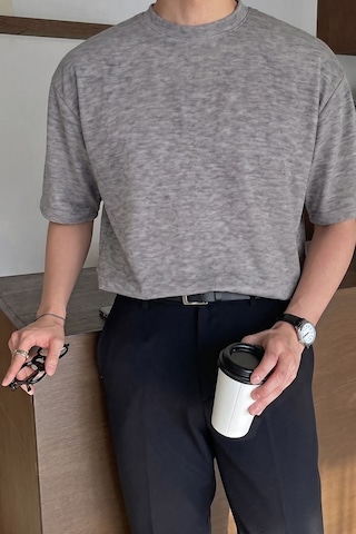 Genius Store Erkek Oversize Tişört Pamuk Kumaş Bisiklet Yaka Rahat Kalıp T-shirt Gri Melanj