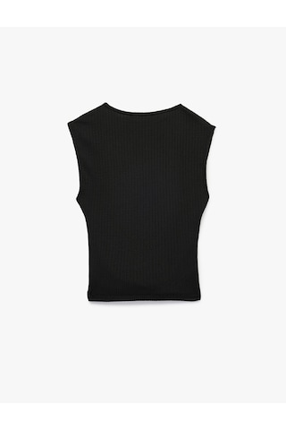 Koton Bürümcük Kumaş Bisiklet Yaka Drapeli Kolsuz Bluz Siyah 6sal30029ık