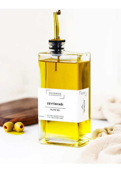Cam Yağdanlık Seti 2 Li 500 Ml, Sızdırmaz Kapaklı, Etiketli Şişe Gold