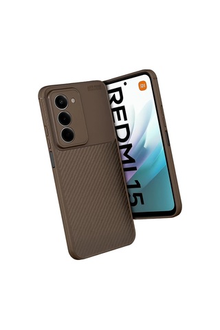 Redmi 15 4g Auto Focus Karbon Kapak - Kahverengi Siyah