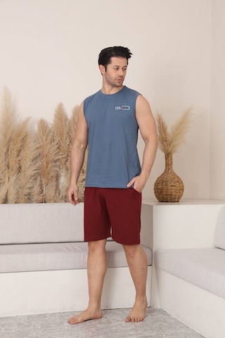 Seboteks %100 Pamuklu Kolsuz Cepli Erkek Şortlu Pijama Takımı 2011 Füme