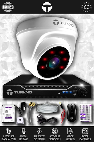 Turkno 1 Kameralı Domia 1 İç Kamera Set 250 GB HDD Full HD Gece Görüşlü Güvenlik Kamerası Sistemi