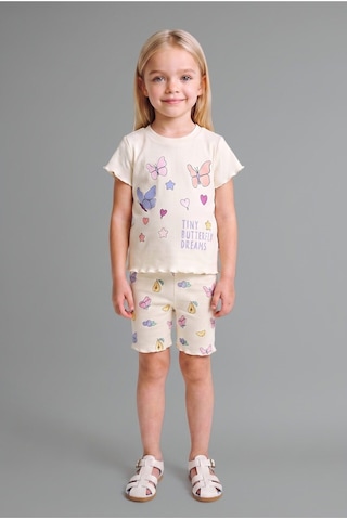 Defacto Baskılı Kıvırcık Kenarlı Fitilli Kaşkorse Şortlu 2li Pijama Takımı Kız Bebek H9310a526smwt46 Beyaz-wt46