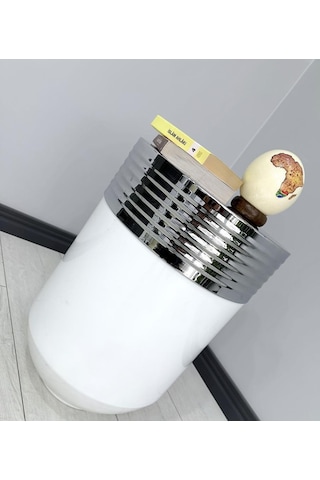 Elegant Dekoratif Krom Darbuka Parlak Beyaz Sehpa 60cm