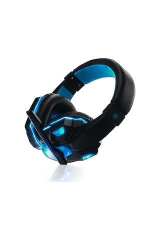 Vkemall Oyuncu Kulaklığı, 40mm Stereo Ses, Gürültü Engelleme Mikrofon, Usb+3.5mm Bağlantı, Soluk Işık Efekti, Siyah+mavi