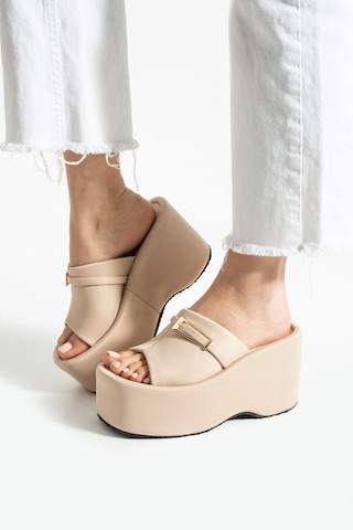 Dabab Shoes Lunara Kadın 3'lü Paket Tokalı 10 Cm Platform Topuklu Kalın Taban Terlik Sandalet Taba - Bej - Siyah Siyah Kombin