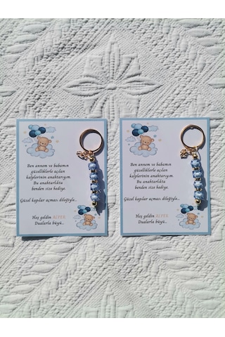 48 Adet İsme Özel Tasarım Mavi Anahtarlık Hastane Yeni Doğan 40 Mevlidi Dağıtmalık Hediyelik