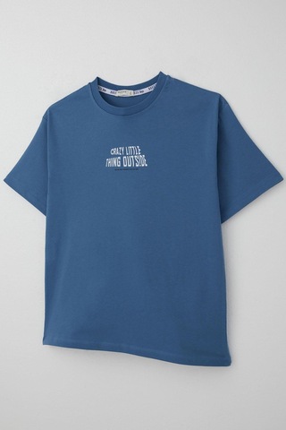 Breeze Erkek Çocuk Tişört Yazı Baskılı 8-12 Yaş, İndigo Indigo