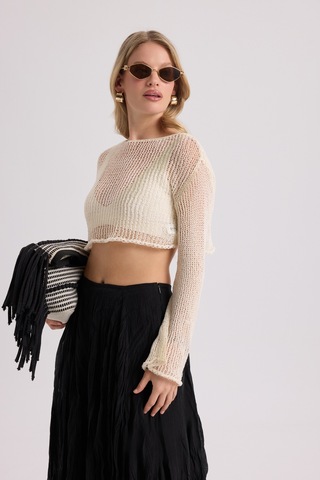 Mai Collection Mai Studios Co. Daisy Ekru İnce Triko Crop Ekru