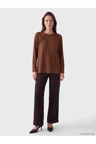 LC Waikiki Lcw Grace Kahverengi Bisiklet Yaka Dantel Detaylı Bluz Brown