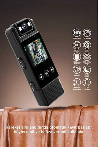 Mini Vücut Kamerası 1080p Hd Video, Fotoğraf, Ses Kaydı, Hareket Sensörü Ve 180 Döner Lens - Wıfı 1