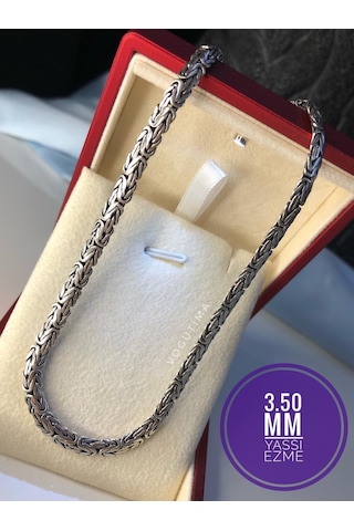 Erkek Gümüş Kolye - 3.5mm Yassı Ezme Kral Model • Işıklı Kutuda • Sevgiliye • Eşe • Babaya Hediye