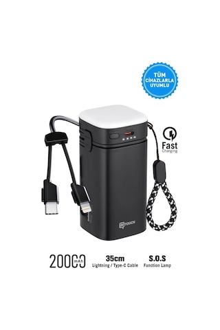 Intouch 20000 Mah 22.5w Pd Hızlı Kablolu Kamp Lambası Outdoor Serisi Powerbank Siyah