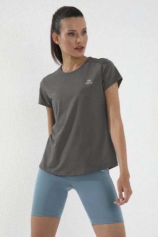 Tommy Life Koyu Gri Basic Kısa Kol Standart Kalıp O Yaka Kadın T-shirt - 97144 Haki
