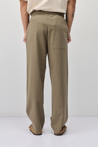 Vamos Bağcıklı Baggy Fit Keten Pantolon Haki